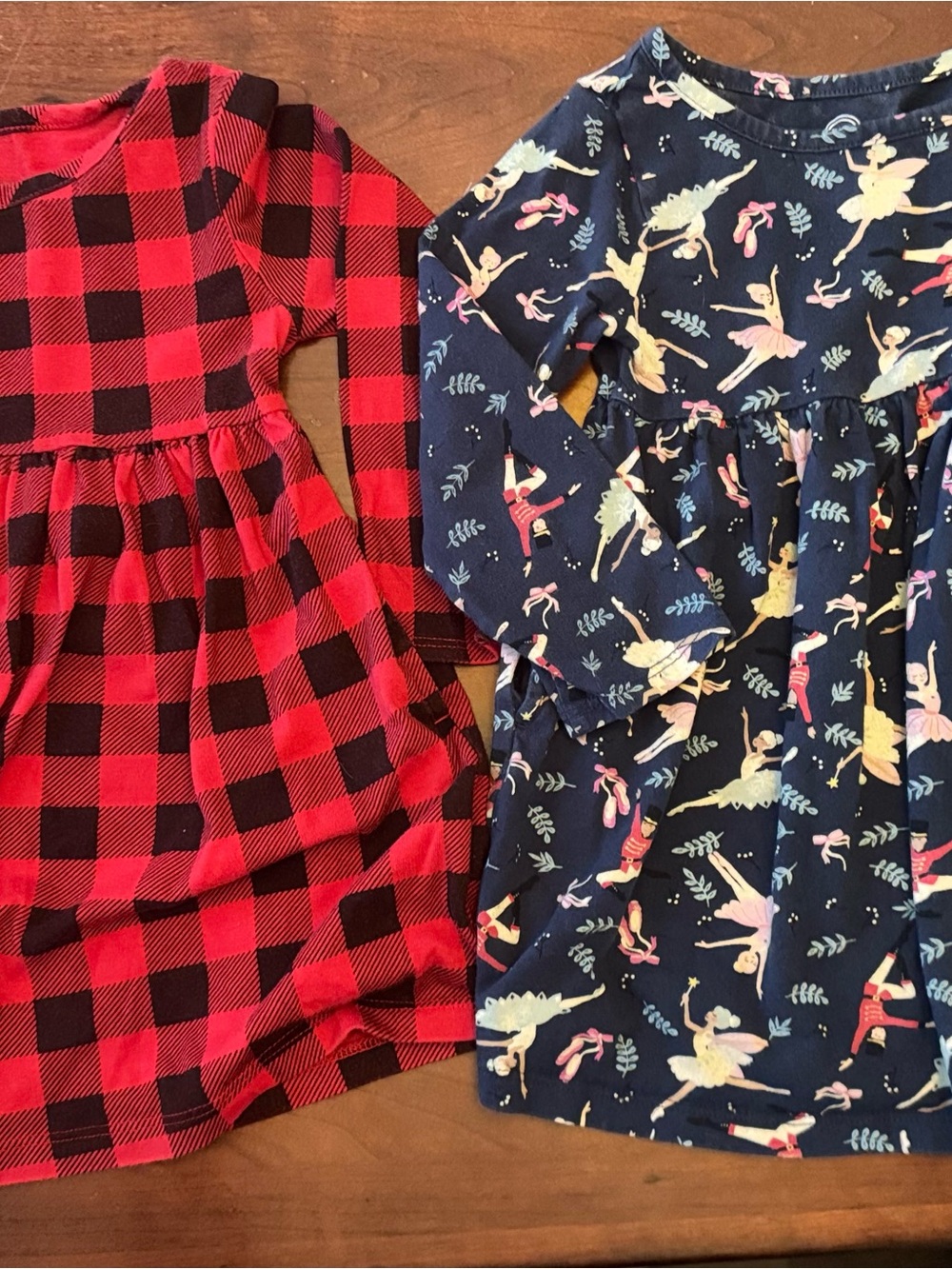 Kids Long-Sleeve Red Buffalo Plaid Dress and Nutcracker print holiday bundle